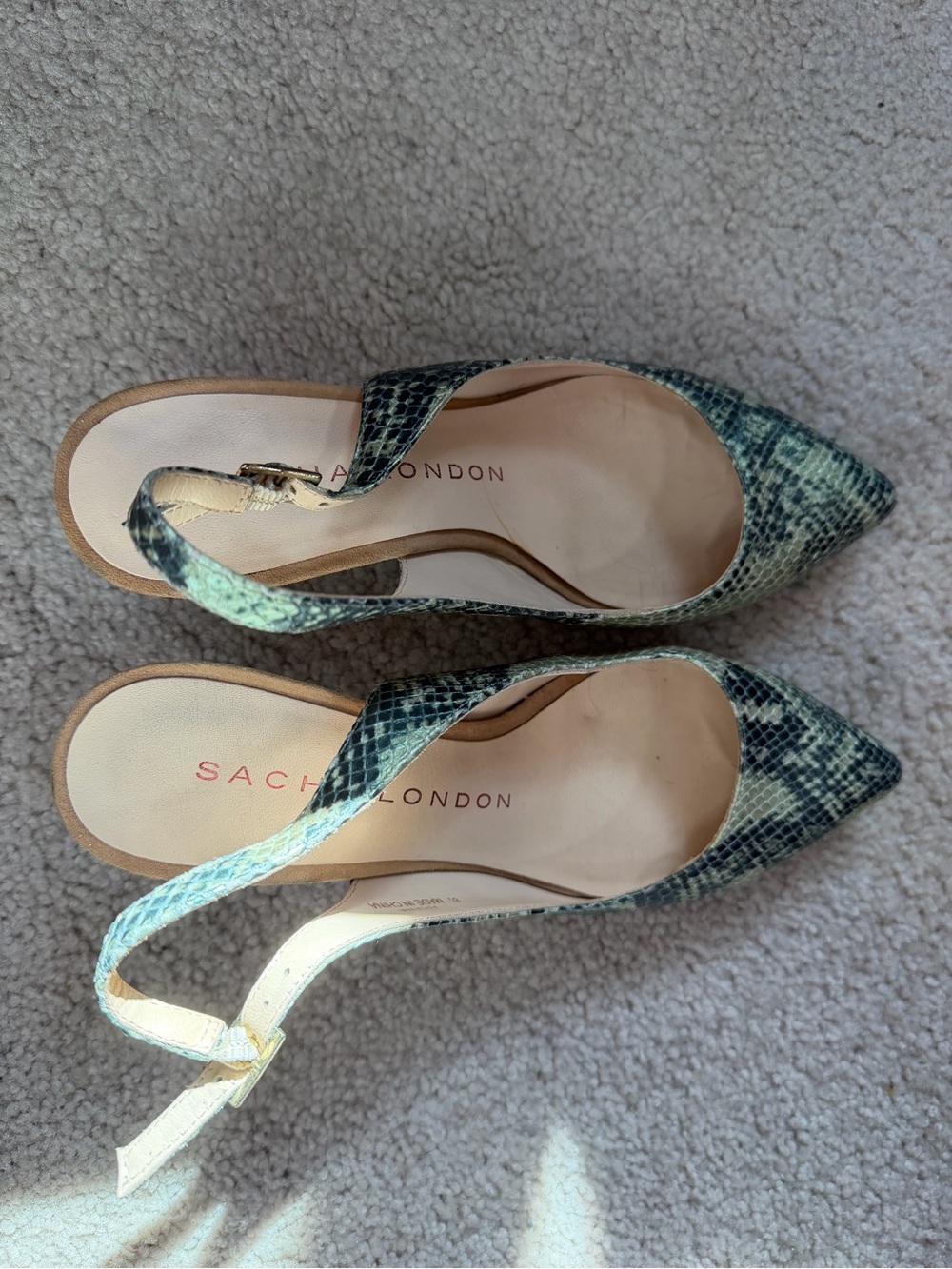 Sacha London Green Snake-Print Slingback Pumps